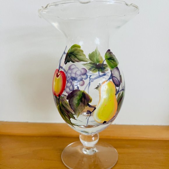 TRACEY PORTER Pair of Hand Painted Glass Vases with Fruit EUC - Picture 6 of 12